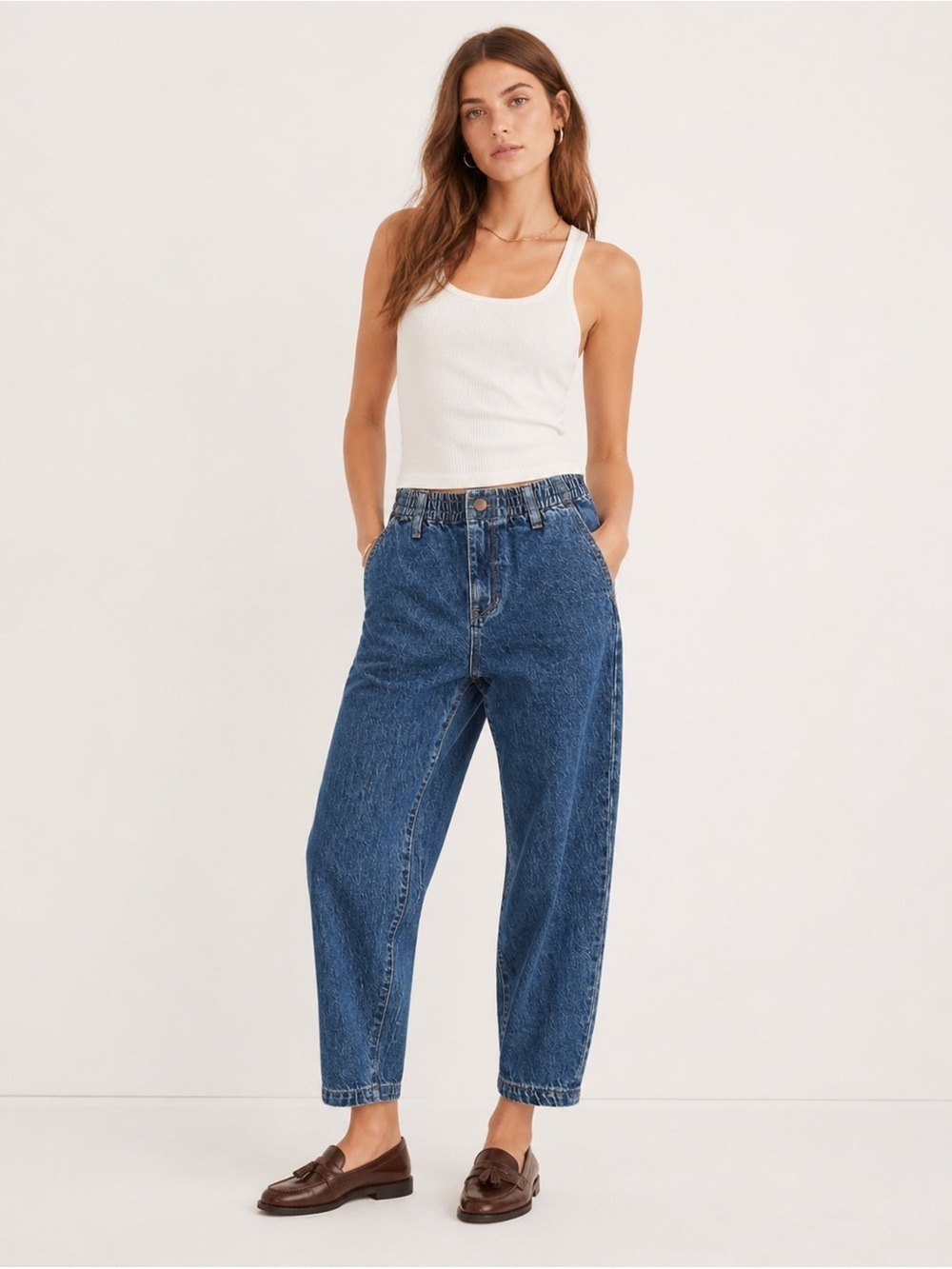 Madewell Balloon Elastic Waist Cropped Jeans in Blue Sz XXS